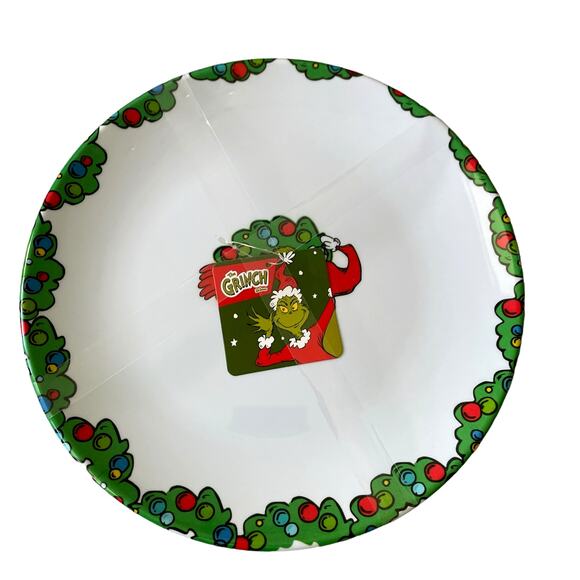 Dr. Seuss THE GRINCH Melamine Dinner Plates Set of 4 Green Red Christmas NEW - Picture 2 of 15